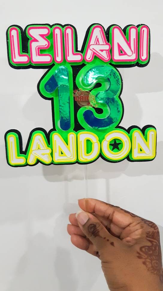 Glow stick theme party cake topper