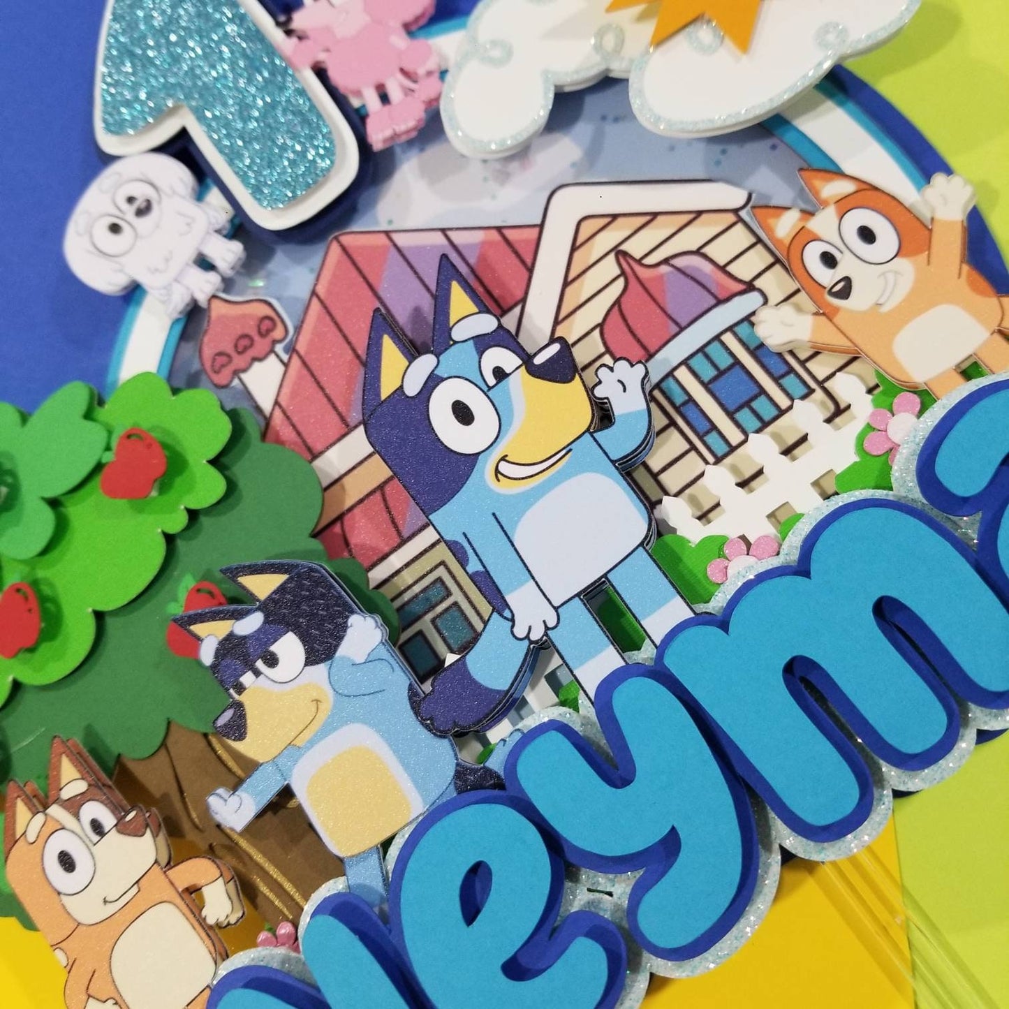 Blue Dog party decorations, dog family birthday banner, dog family cake topper