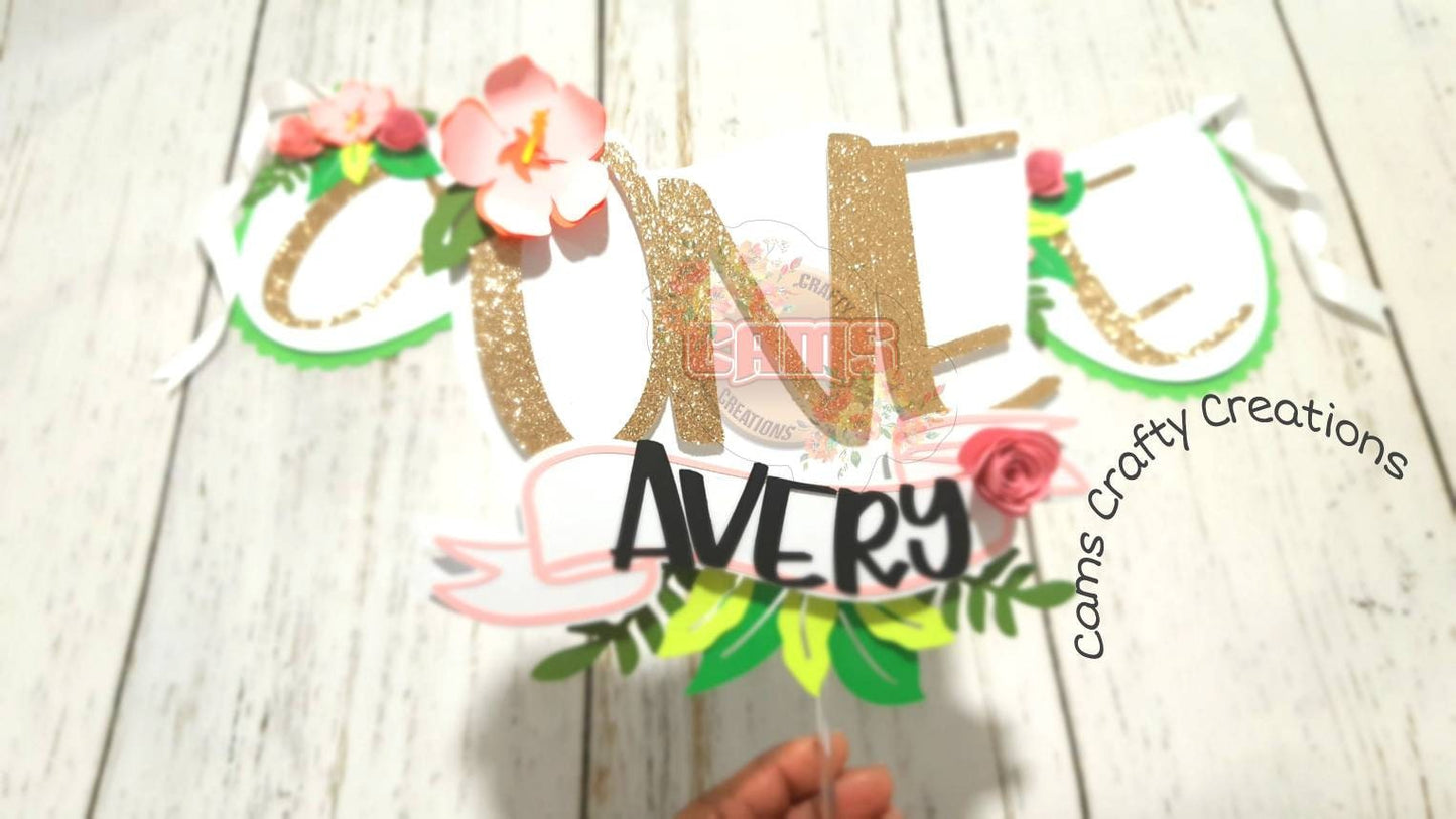 Tropical decor|high chair banner with cake topper|cake smash birthday|girl birthday|tropical theme|cake topper|smash cake