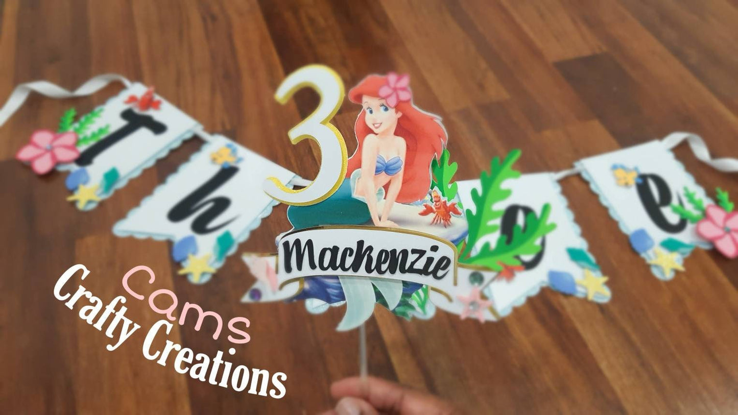 Ariel cake topper, little mermaid cake topper, little mermaid birthday decor, princess cake topper, Ariel, little mermaid birthday theme