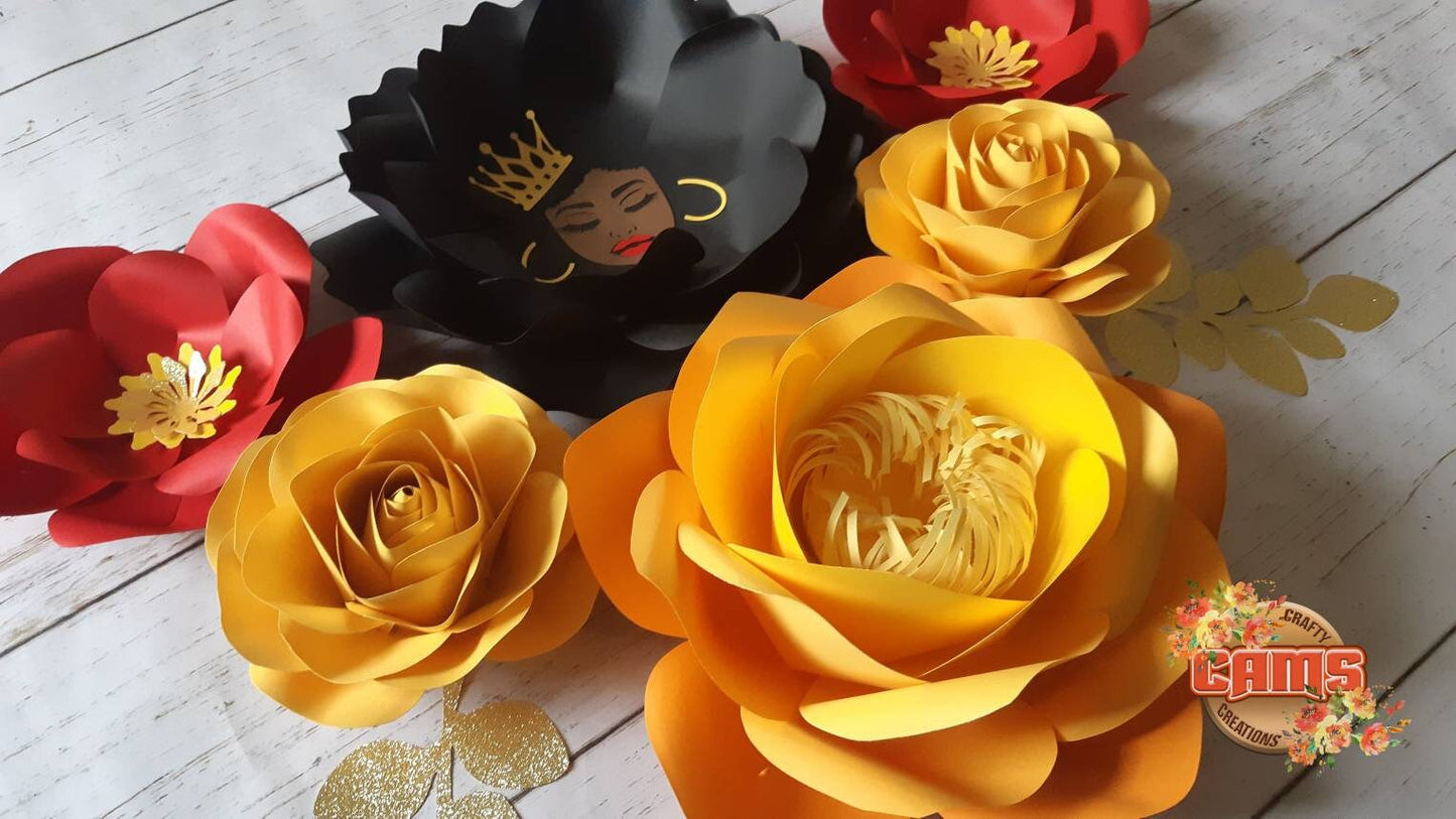 Afro queen wall decor, black queen decor, african american art, paper flower wall decor, black paper flowers, afrocentric decor, afro queen
