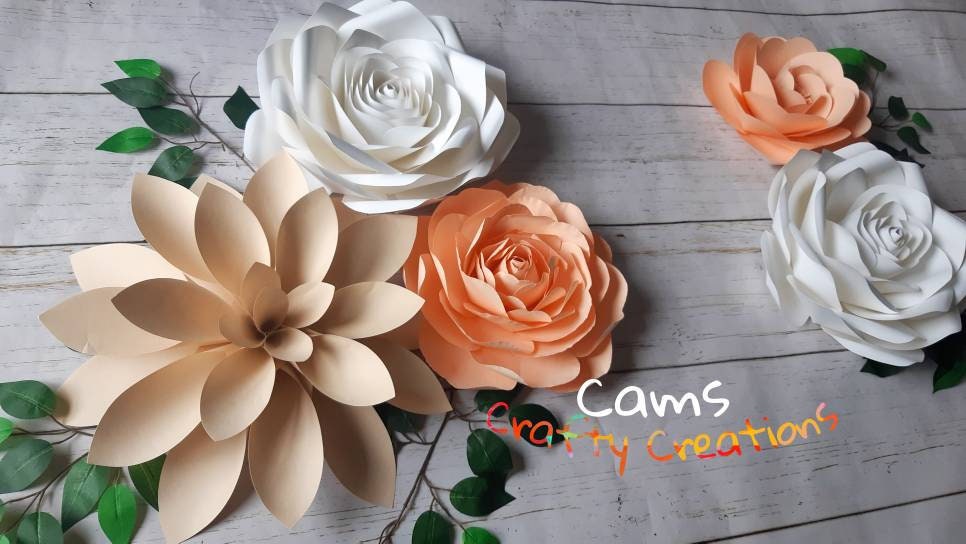 Set of 5 Peach n' Cream paper flower set, paper flower, nursery wall decor, backdrop wall decor, paper flowers, off white and peach