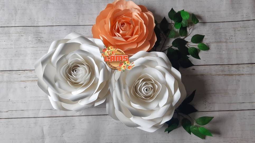Set of 5 Peach n' Cream paper flower set, paper flower, nursery wall decor, backdrop wall decor, paper flowers, off white and peach
