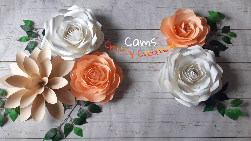 Set of 5 Peach n' Cream paper flower set, paper flower, nursery wall decor, backdrop wall decor, paper flowers, off white and peach