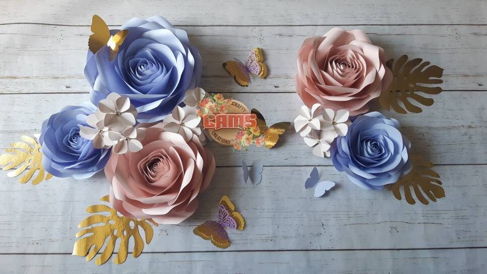 5 Piece Paper Rose Set, Nursery decor, Wall decor, Girl Room Decor, blush and lilac, Paper Flowers, Baby Room Decor