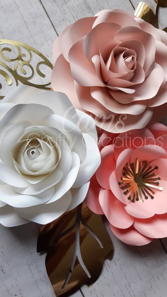 Set of 6 Rose and Blush Paper Flowers, Nursery Wall Décor, Wall Flowers, Girly Room Décor, Baby Room Décor, Makeup Room Decor