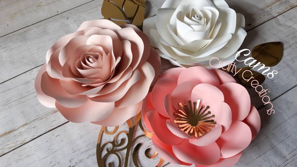 Set of 6 Rose and Blush Paper Flowers, Nursery Wall Décor, Wall Flowers, Girly Room Décor, Baby Room Décor, Makeup Room Decor