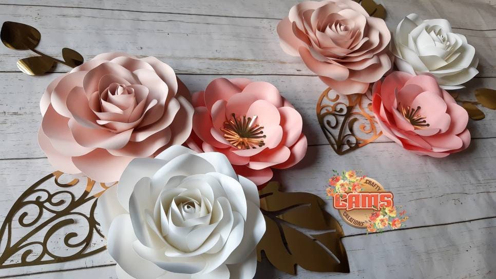 Set of 6 Rose and Blush Paper Flowers, Nursery Wall Décor, Wall Flowers, Girly Room Décor, Baby Room Décor, Makeup Room Decor