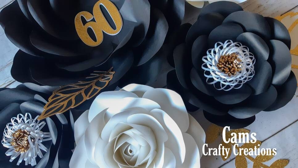 Gold and Black Paper Flowers, Milestone Birthday, 60th birthday party, Salon decor