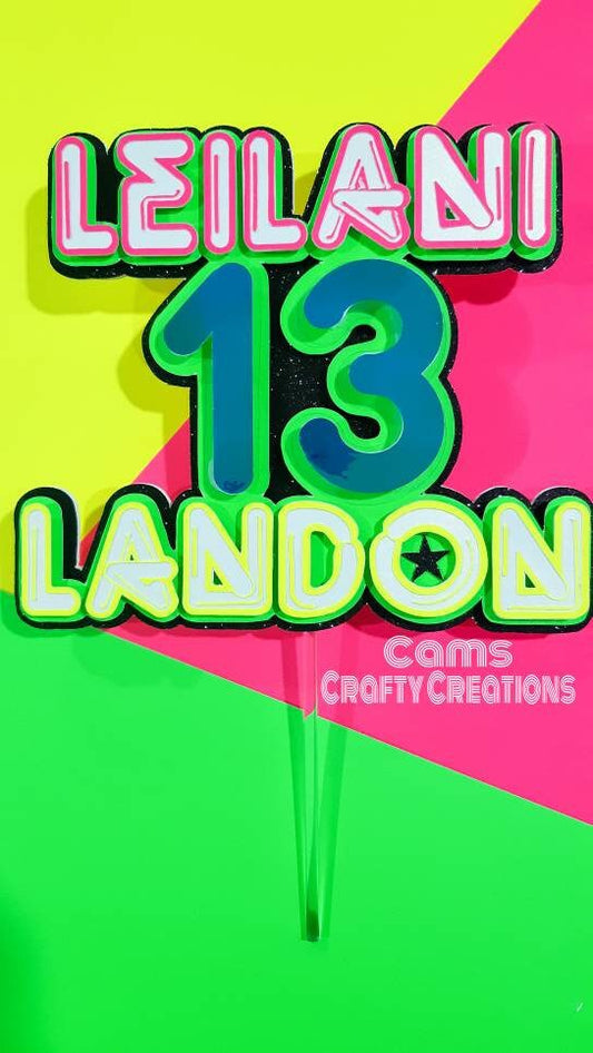 Glow stick theme party cake topper