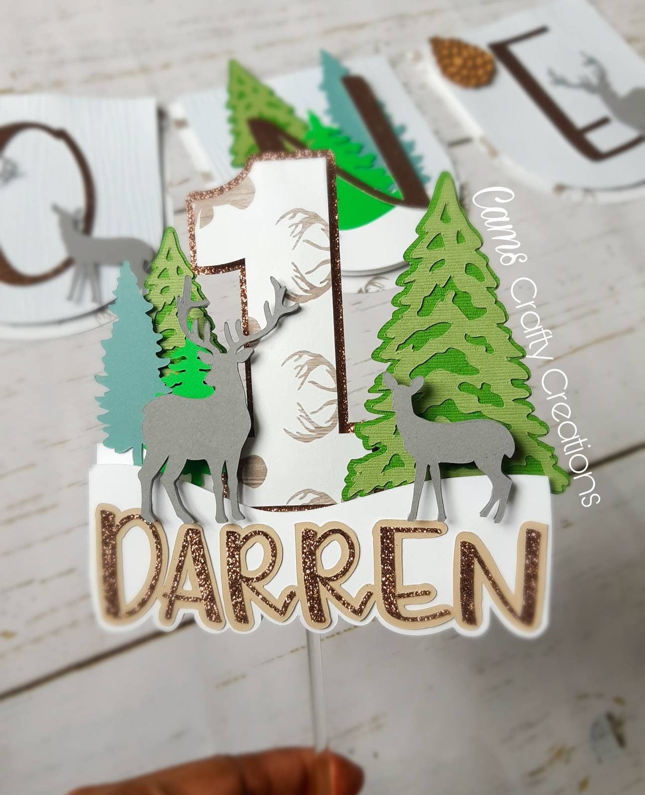 Woodland theme highchair and cake topper