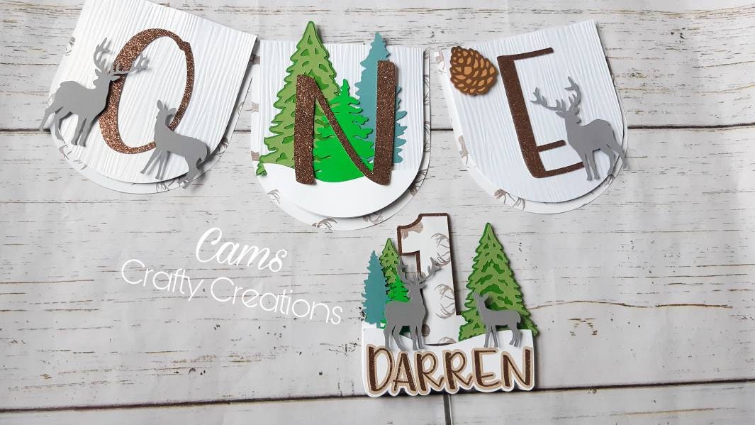 Woodland theme highchair and cake topper