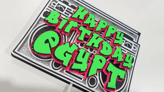 Old school theme, 90's theme party, Fresh Prince writing cake topper