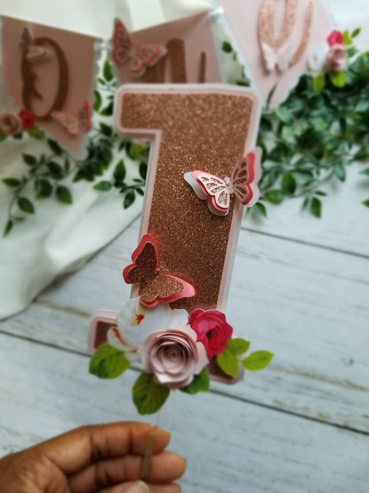 Butterfly theme banner, high chair banner, butterfly floral banner, butterfly decor, butterfly cupcake toppers, 1st birthday decor