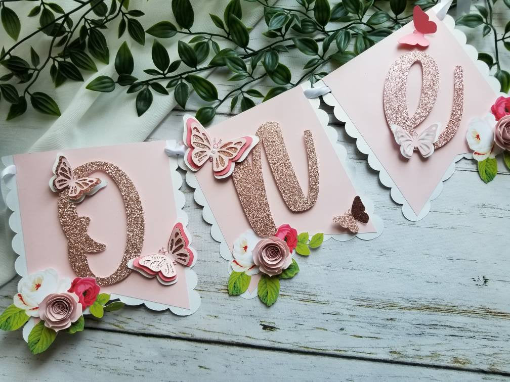 Butterfly theme banner, high chair banner, butterfly floral banner, butterfly decor, butterfly cupcake toppers, 1st birthday decor